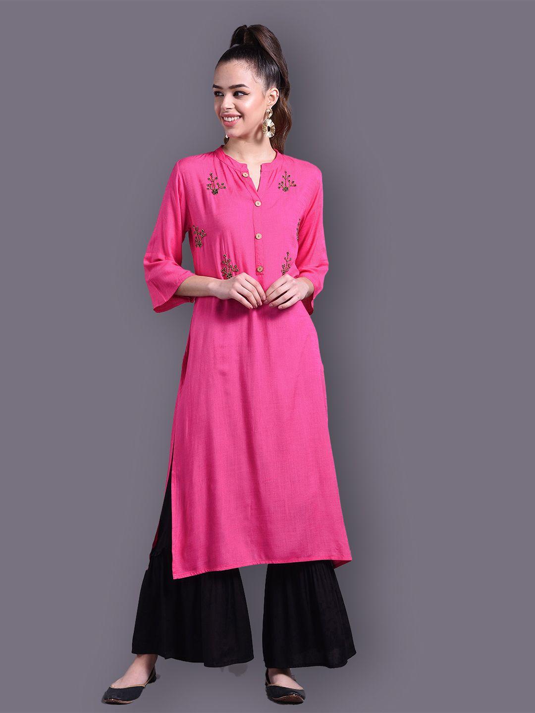 doriya women pink floral embroidered panelled kurti with sharara