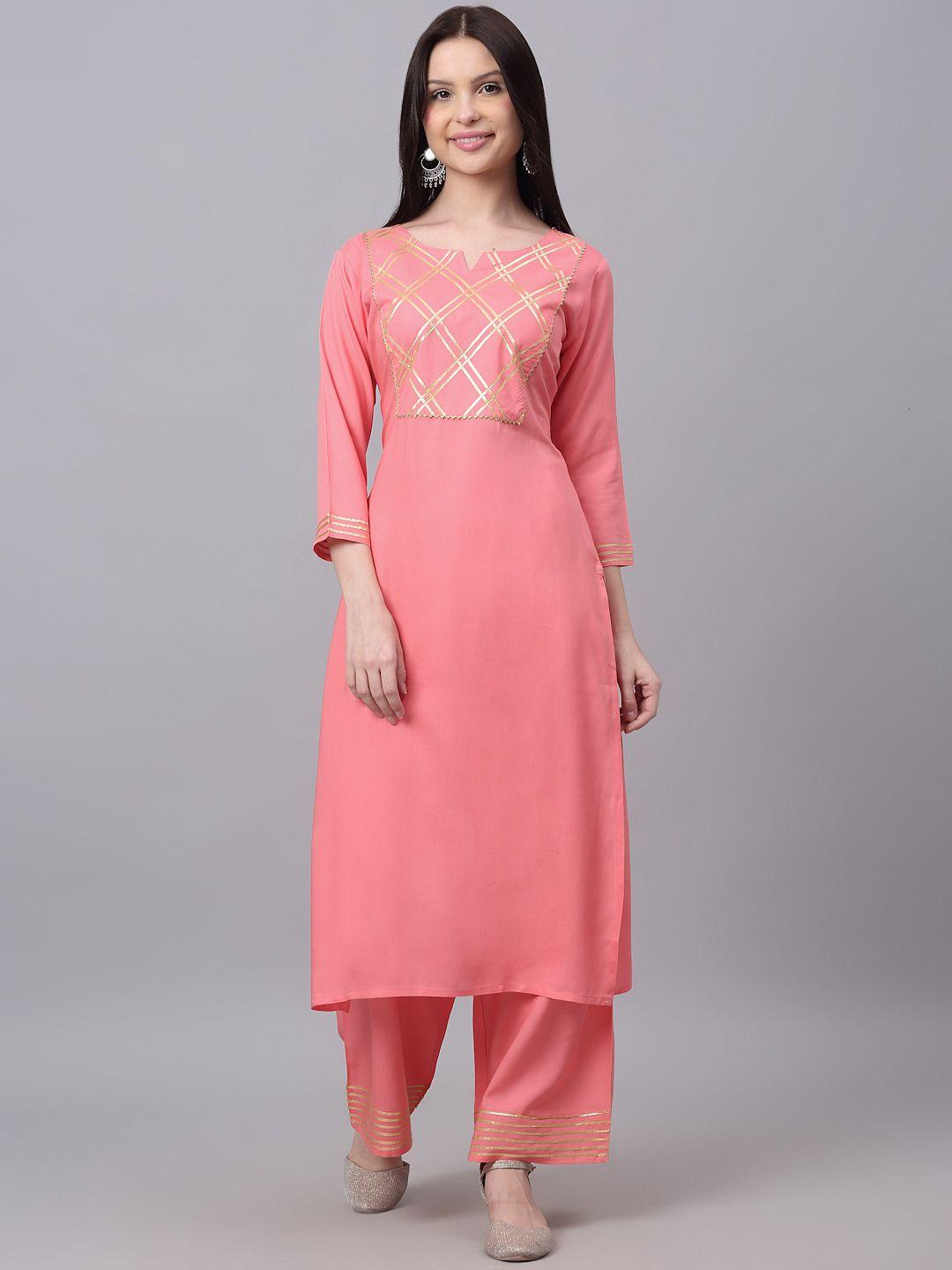 doriya women pink yoke design gotta patti kurti with palazzos