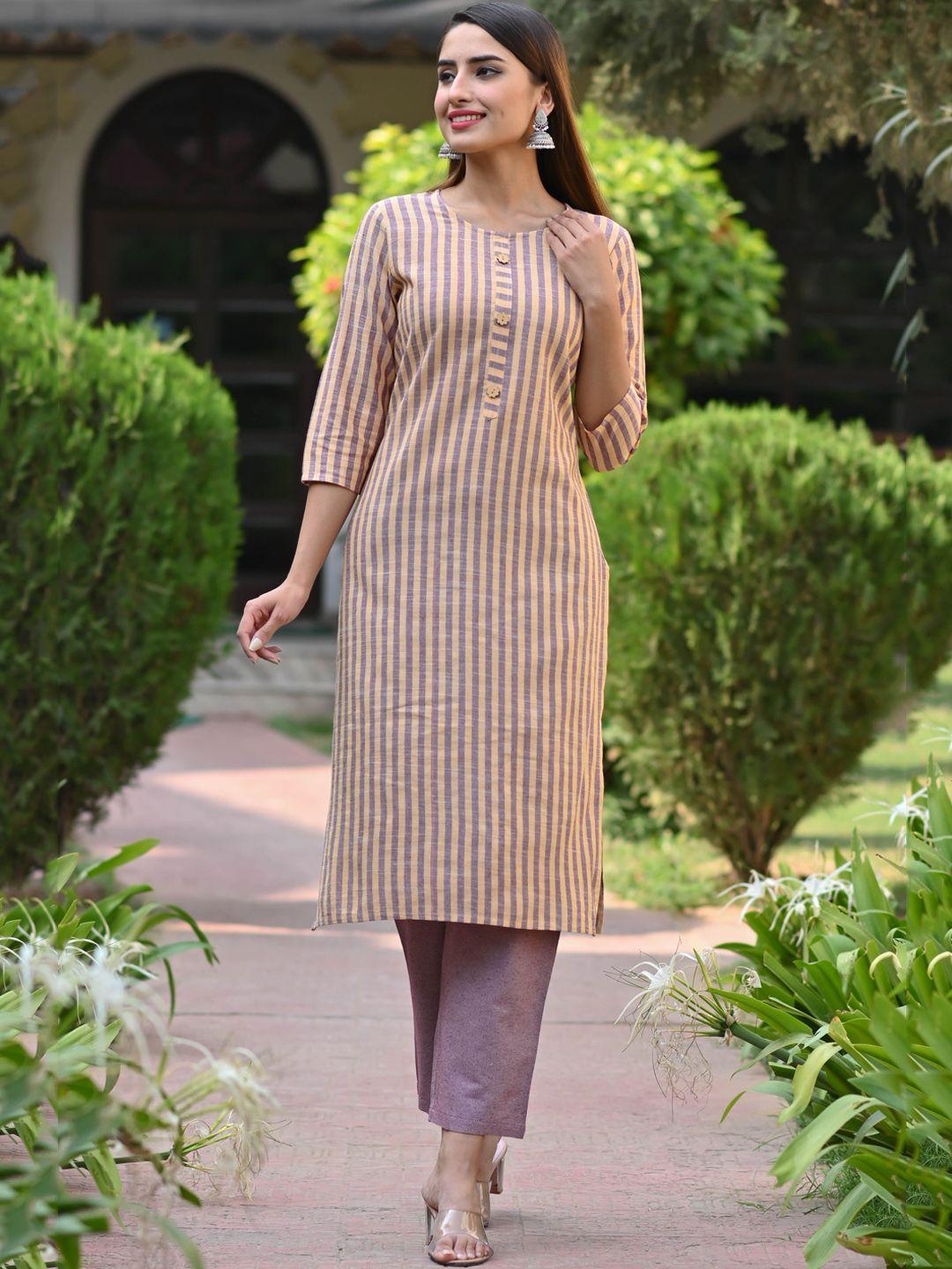 doriya women purple striped kurta with trousers