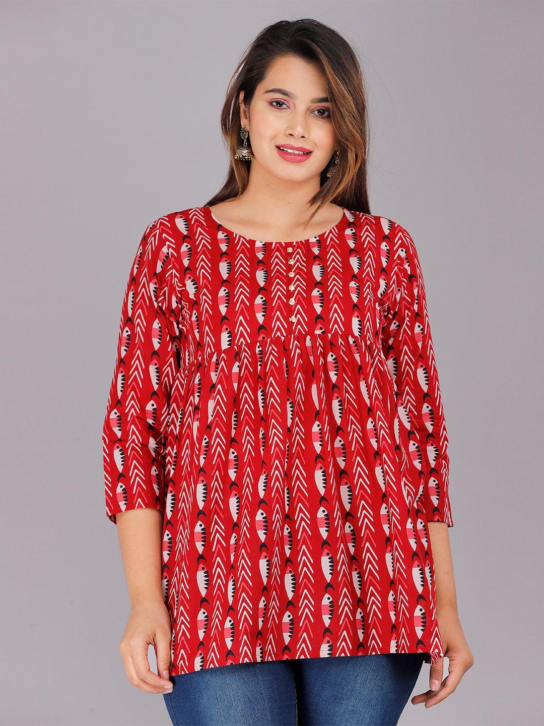 doriya women red geometric print top