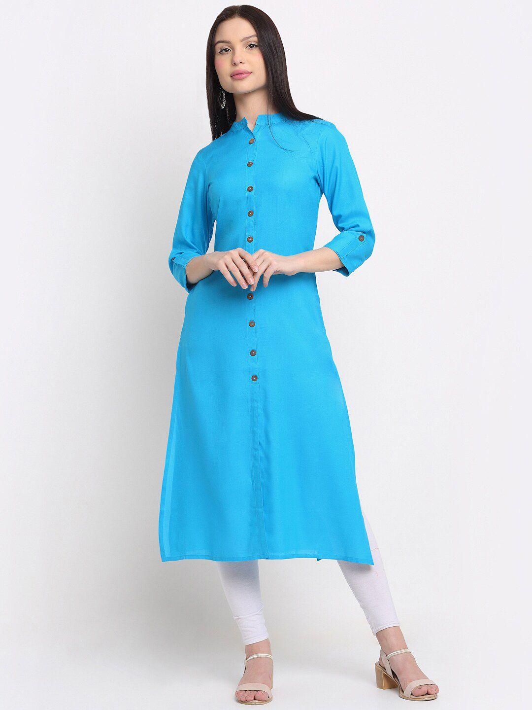 doriya women turquoise blue thread work kurta