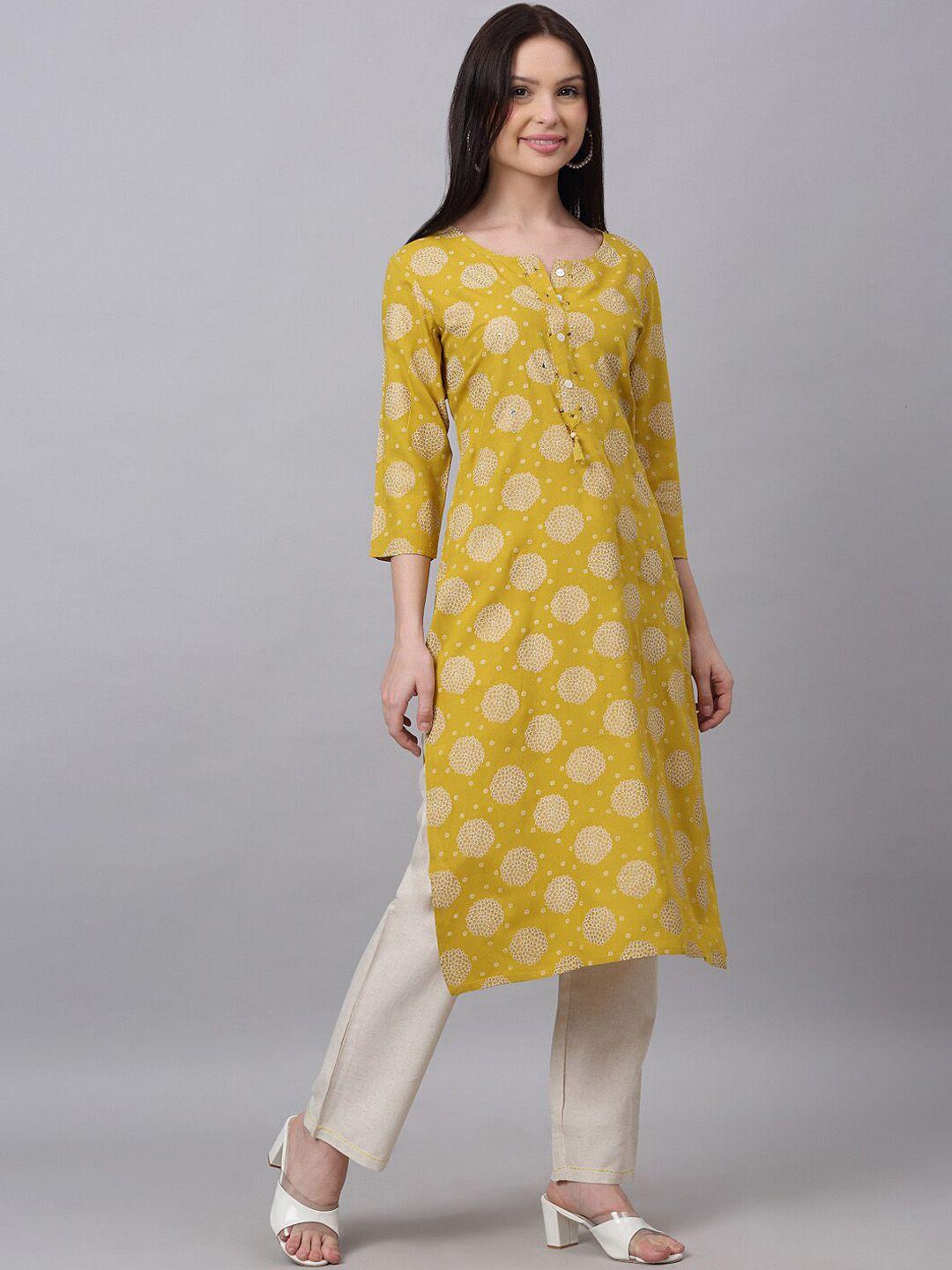 doriya women yellow ethnic motifs printed kurti with trousers