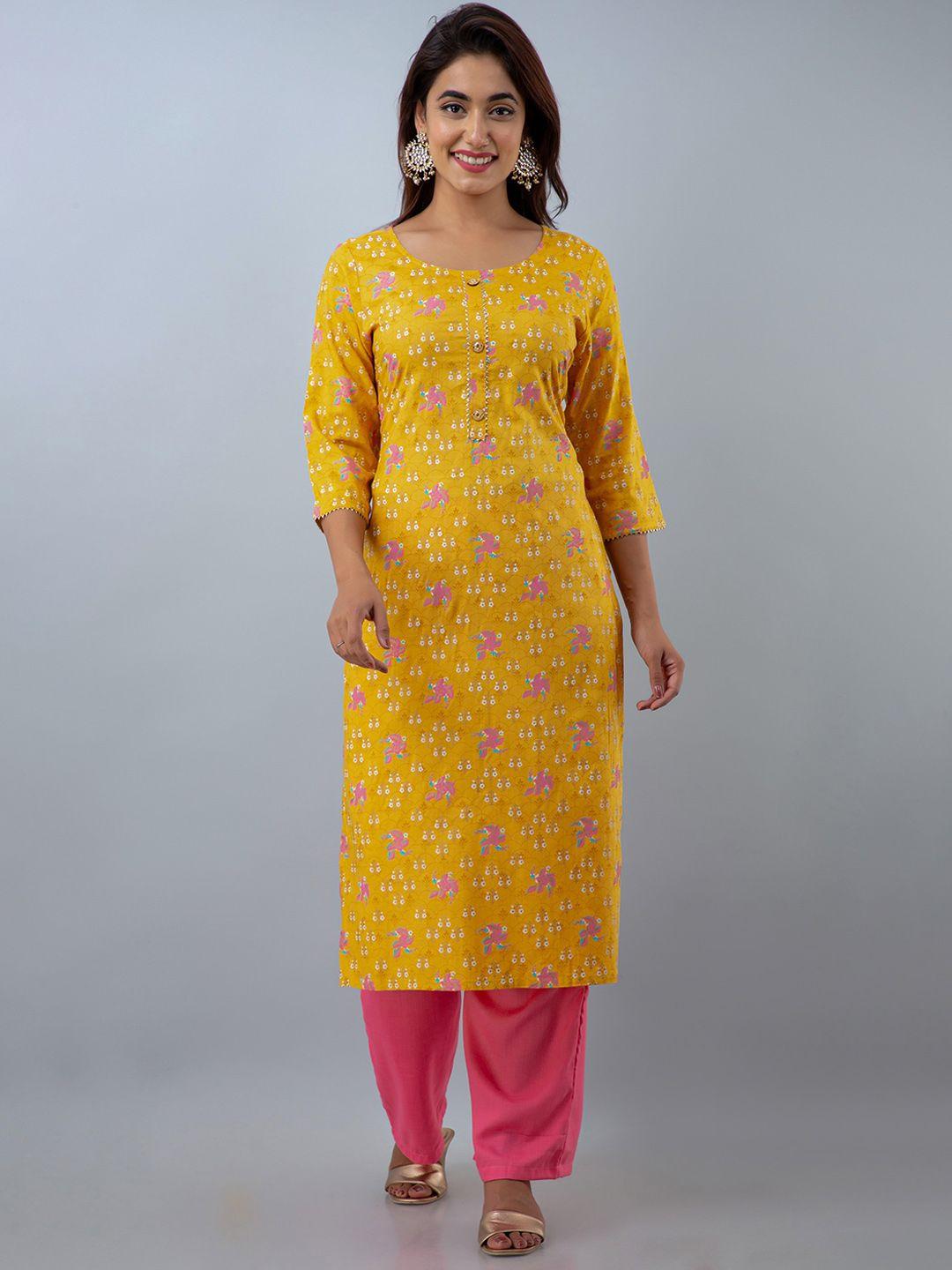 doriya women yellow floral regular kurta with palazzos