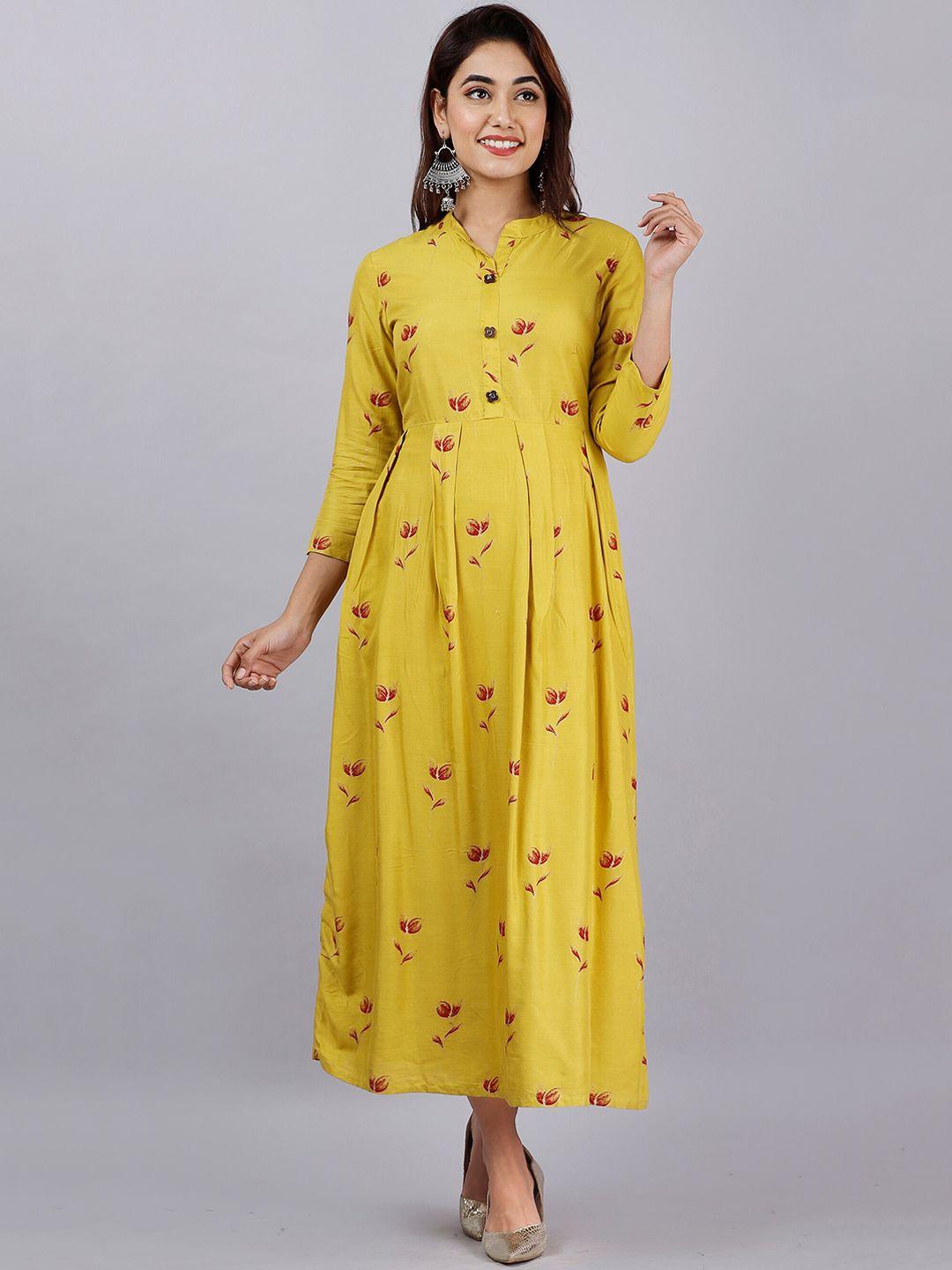 doriya women yellow geometric printed thread work floral kurta