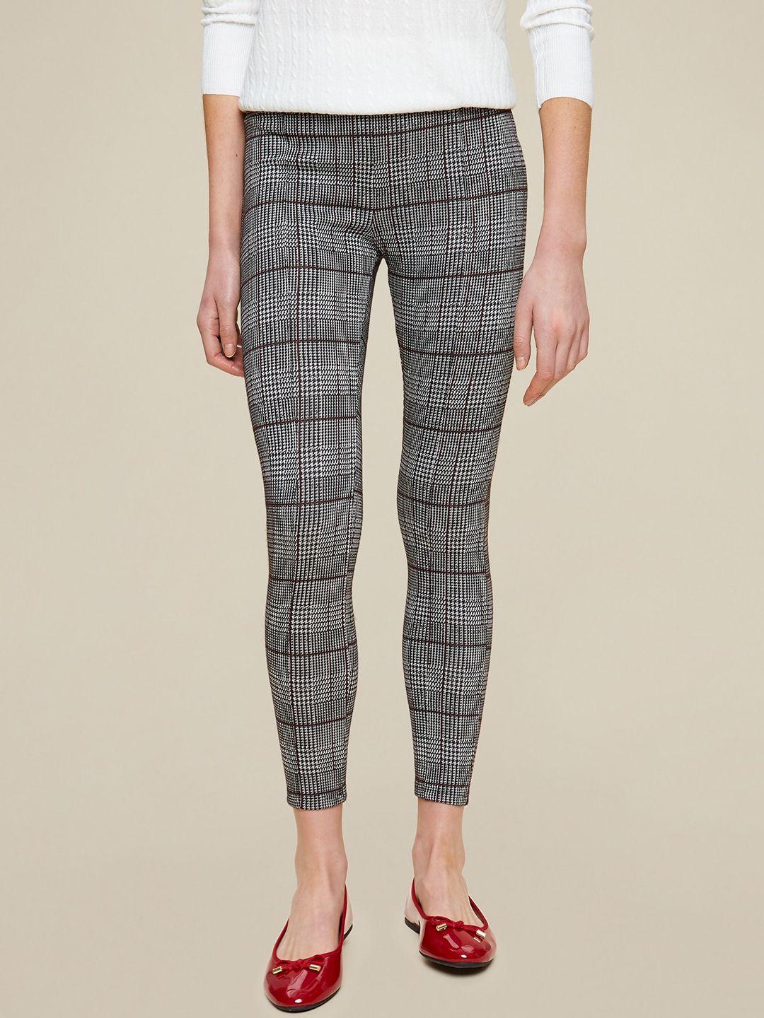 dorothy perkins women black & off-white houndstooth patterned cropped treggings