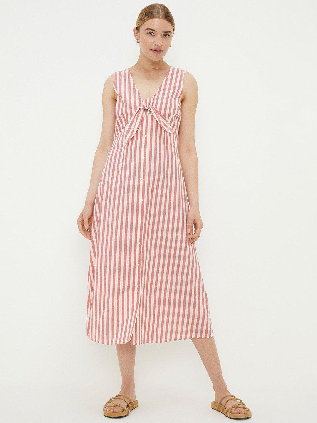 dorothy perkins  striped button front tie-up a-line midi dress