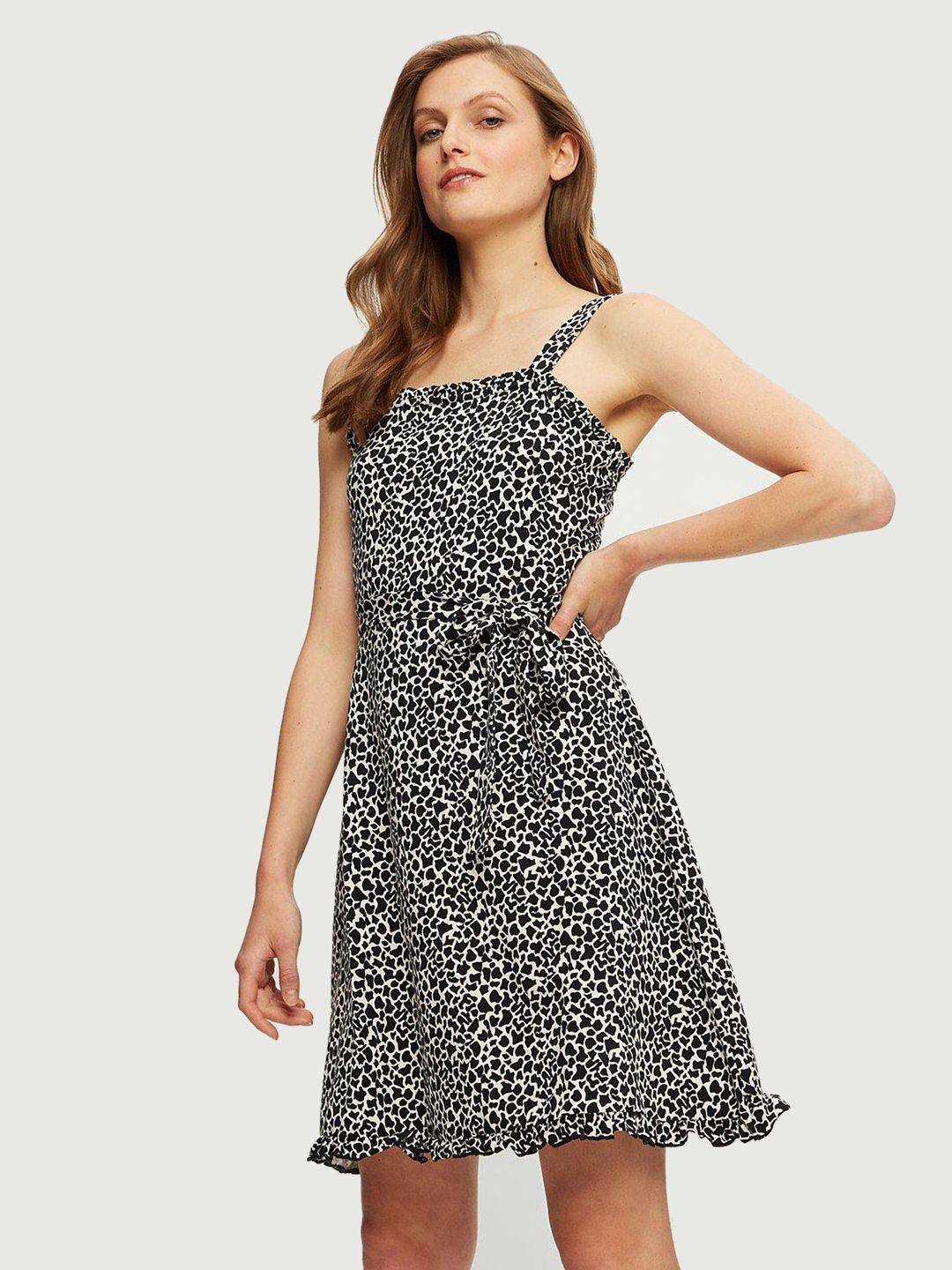 dorothy perkins abstract print a-line dress with belt