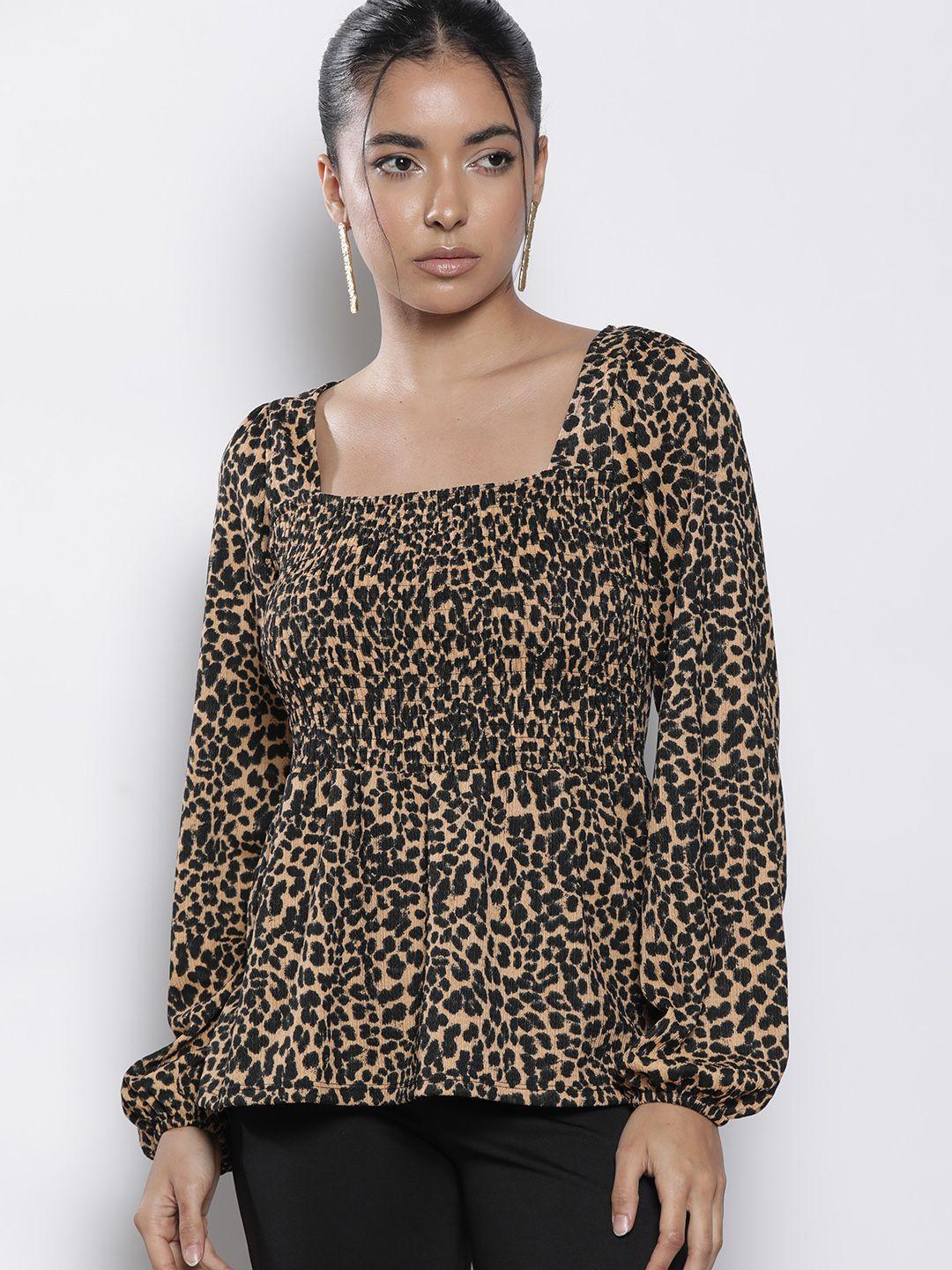 dorothy perkins animal print puff sleeves smocked top