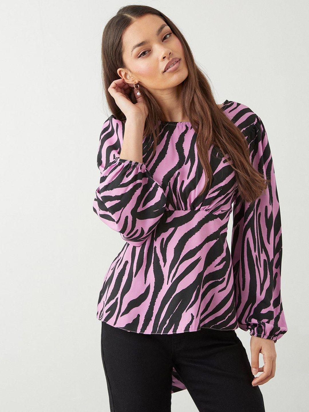 dorothy perkins animal print tie-up bishop sleeves top