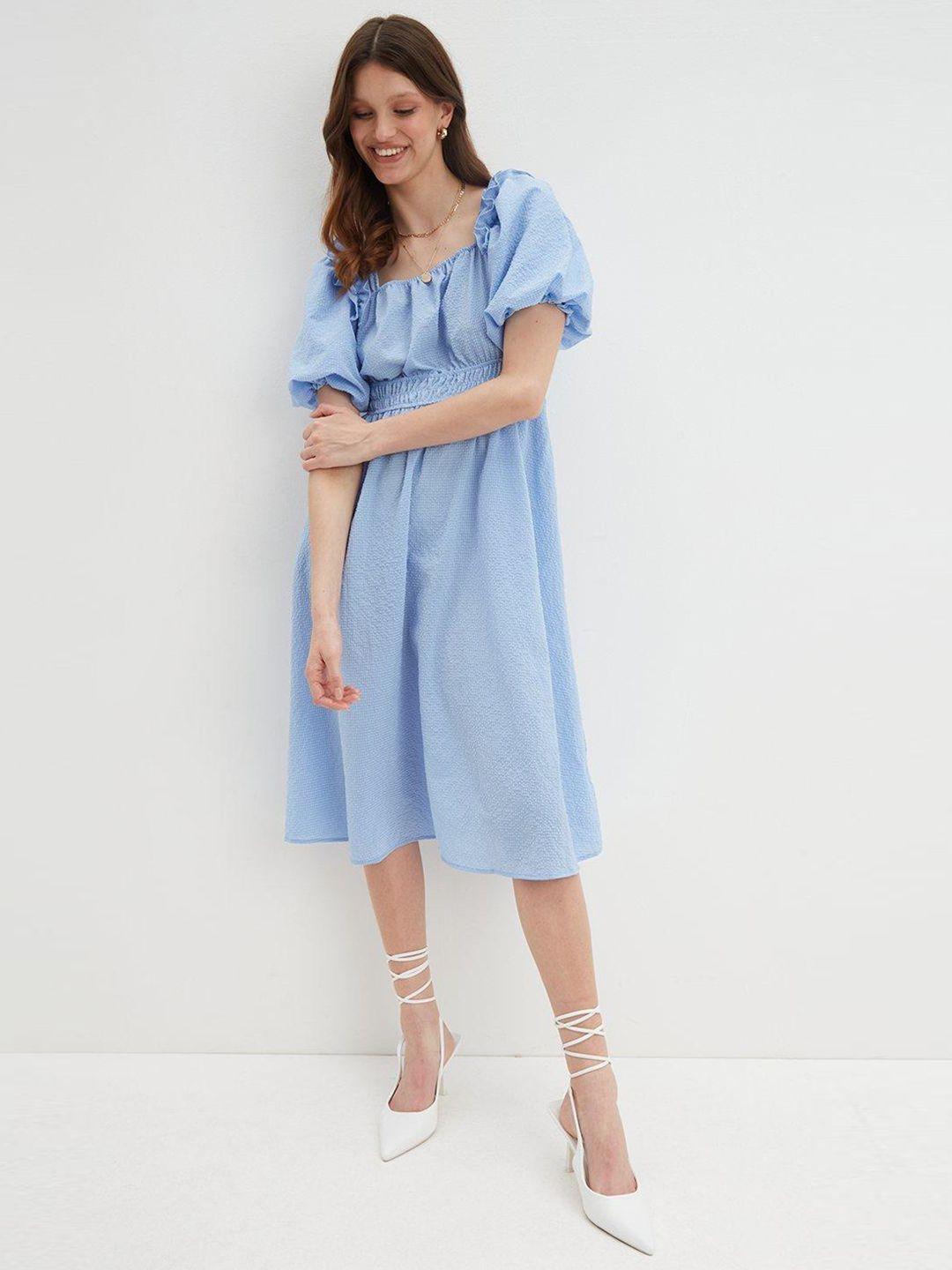 dorothy perkins blue cinched waist a-line midi dress