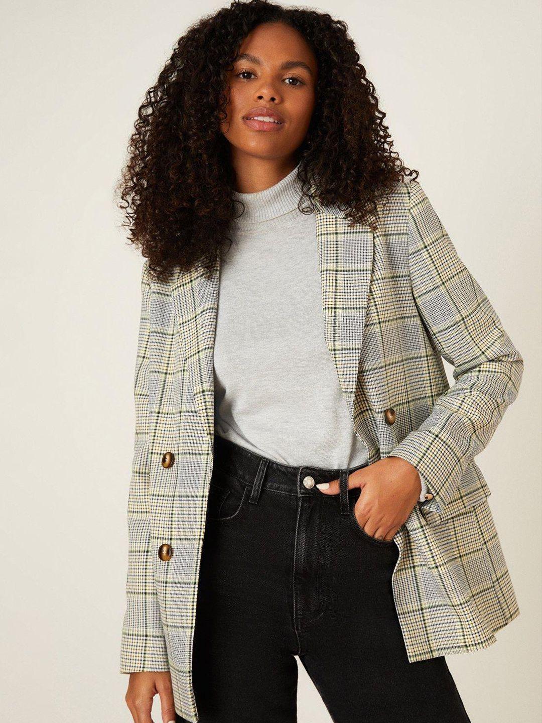 dorothy perkins checked double-breasted blazer