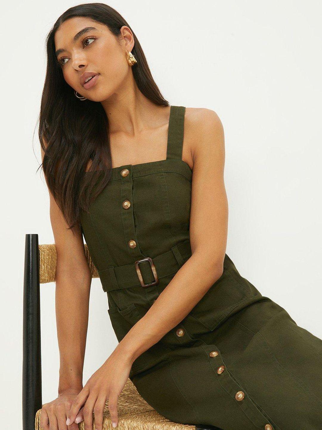 dorothy perkins cotton belted square neck pinafore midi dress