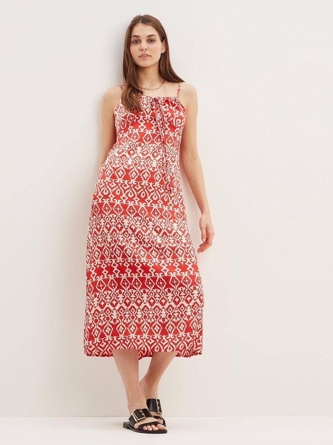 dorothy perkins cream-coloured & red ethnic motifs printed maxi dress