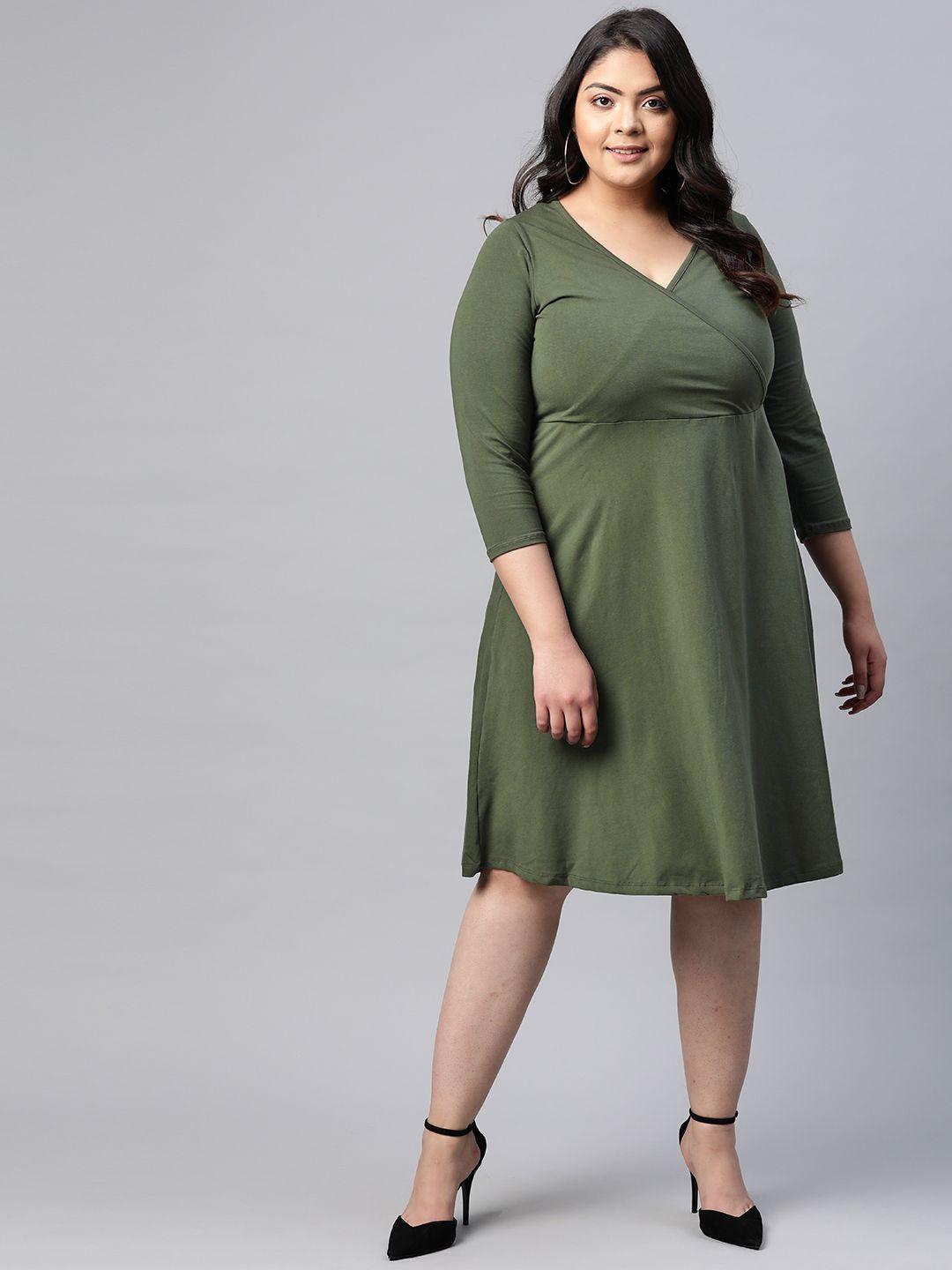 dorothy perkins curve women olive green solid wrap dress