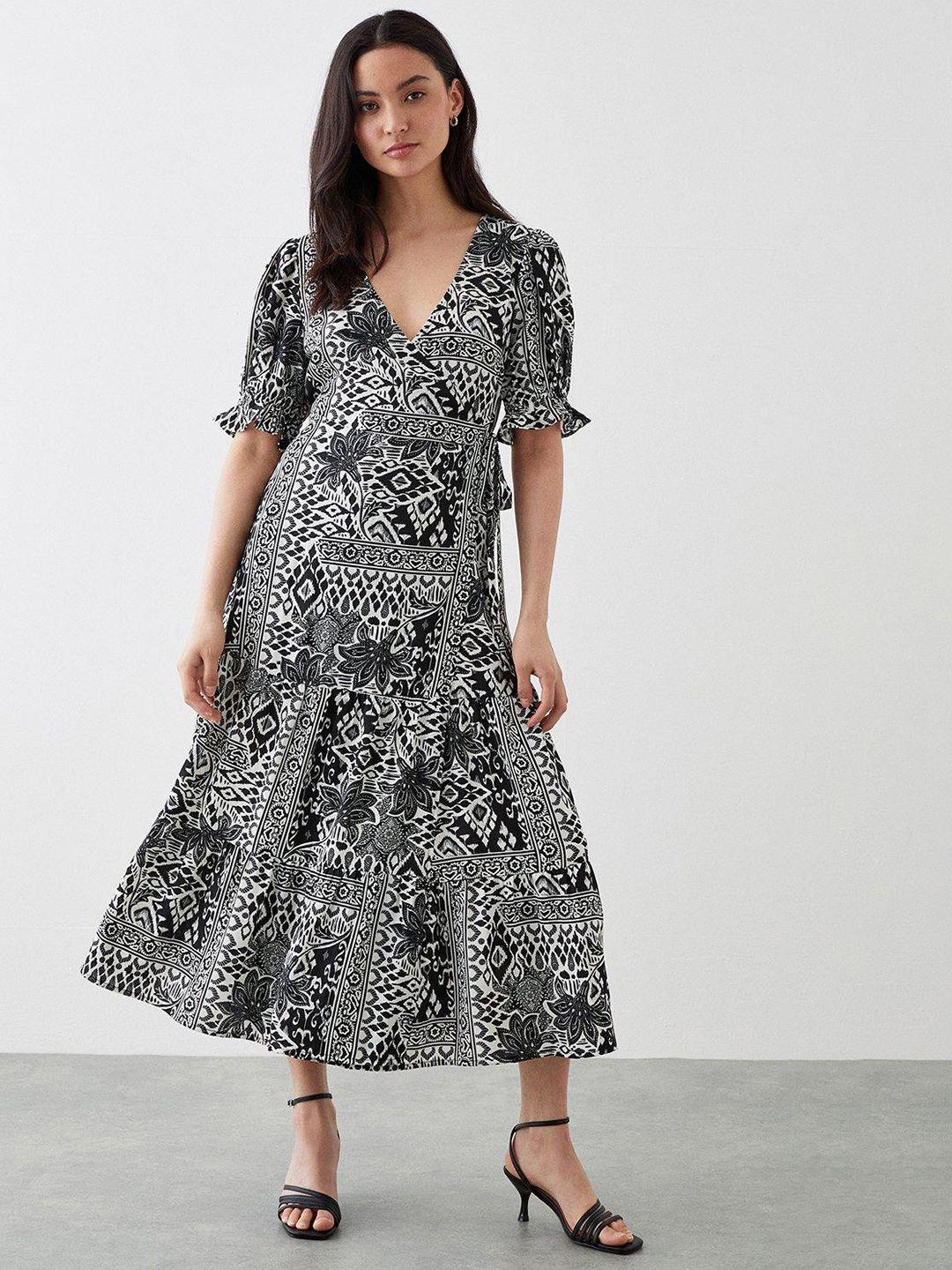 dorothy perkins ethnic motifs print tiered wrap midi dress