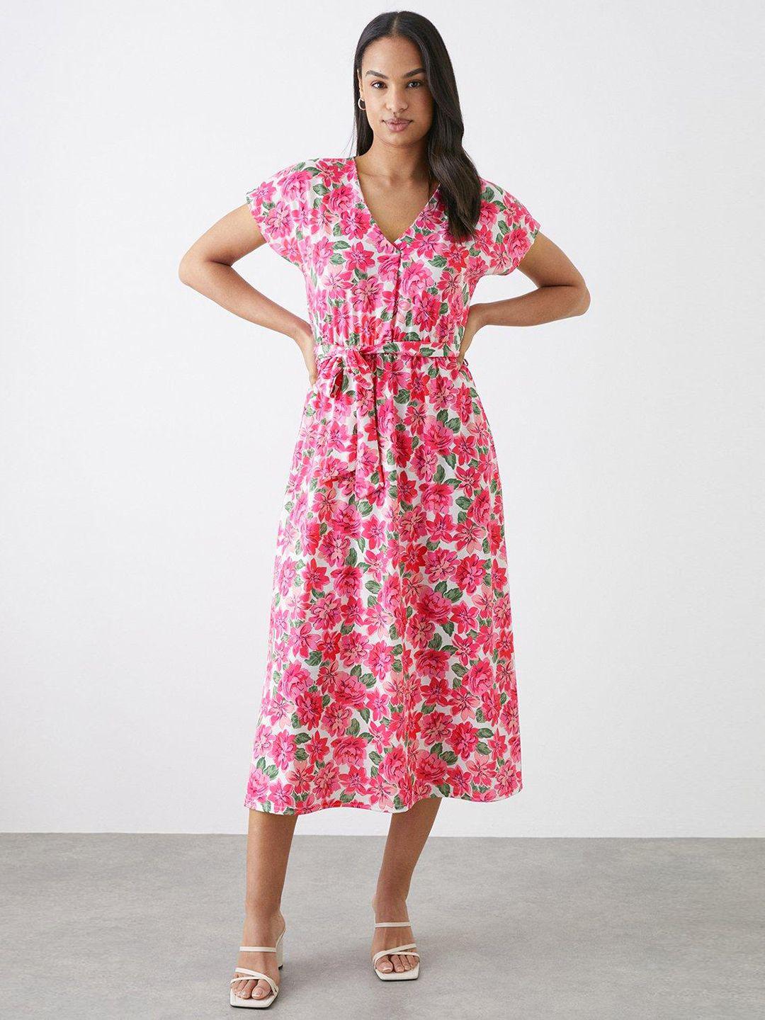 dorothy perkins floral print a-line midi dress with belt