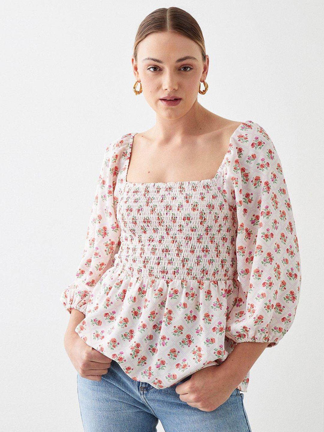 dorothy perkins floral print bishop sleeves smocked peplum top