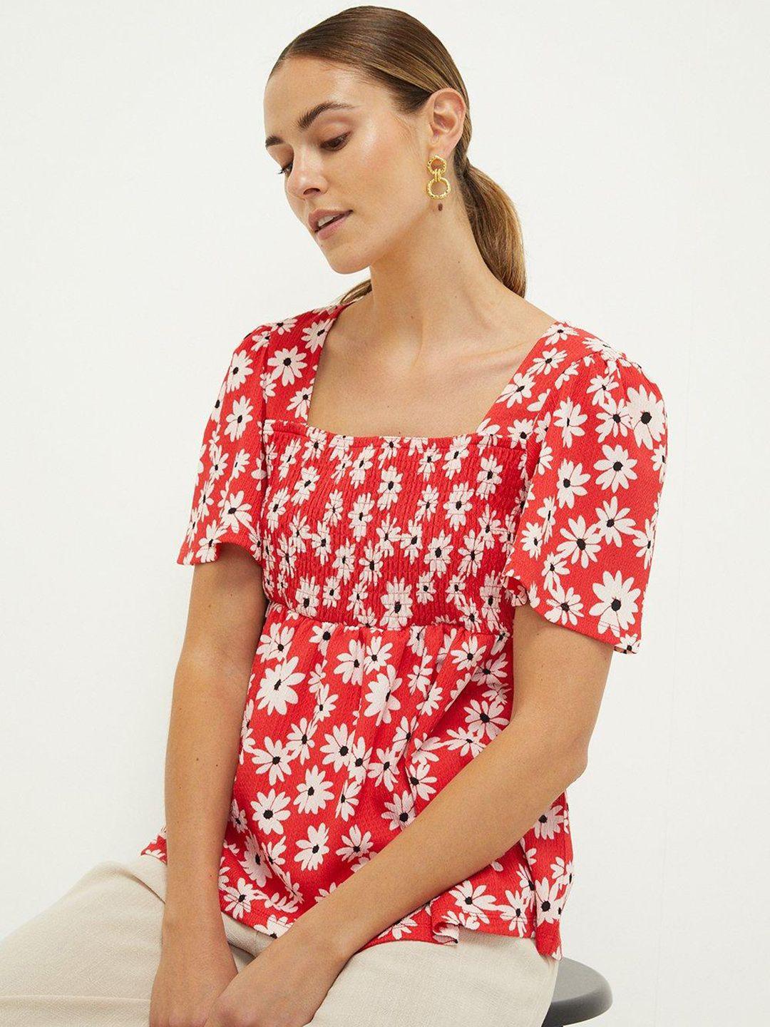 dorothy perkins floral print flared sleeve smocked empire top