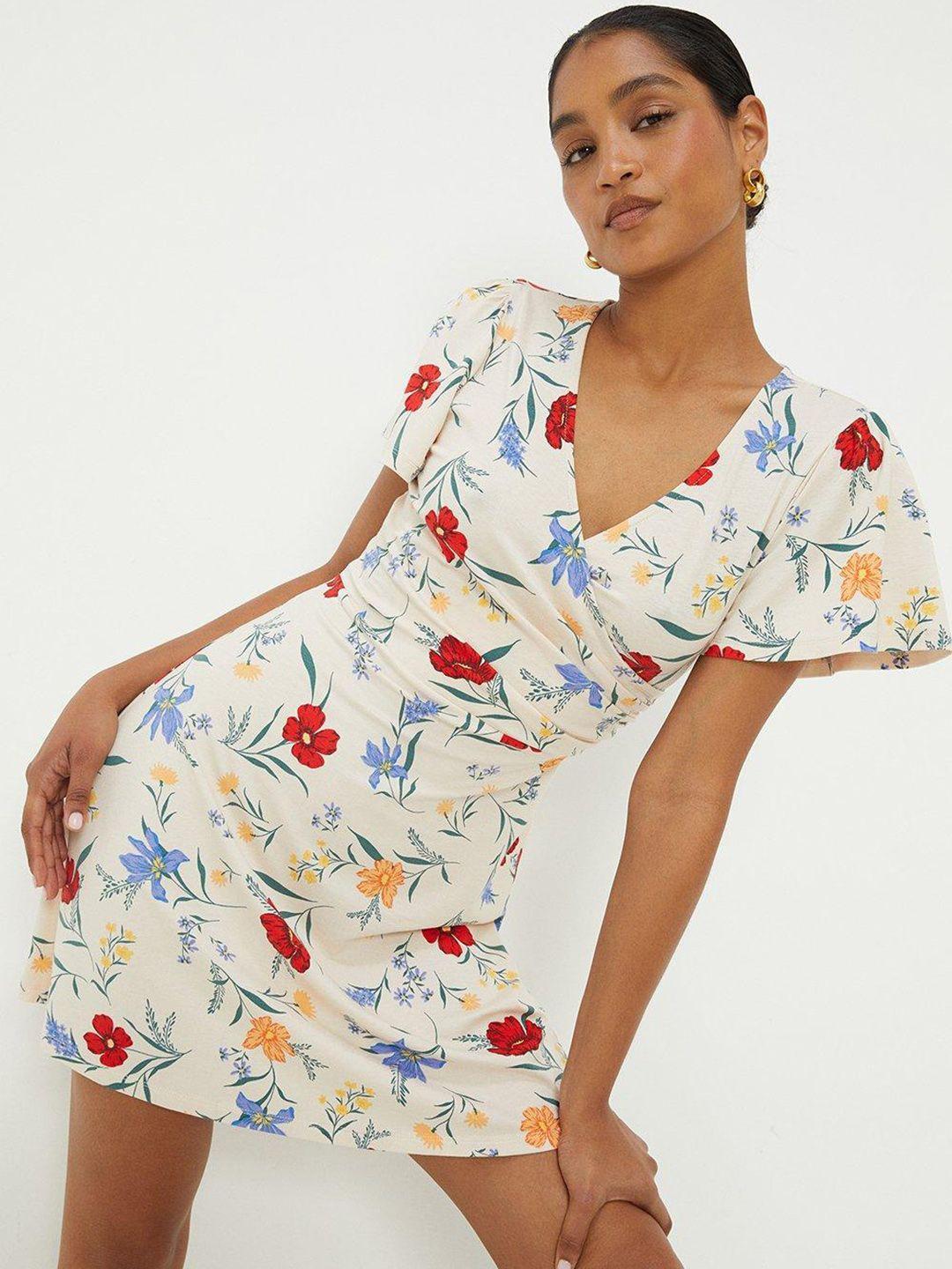 dorothy perkins floral print flared sleeves mini wrap dress