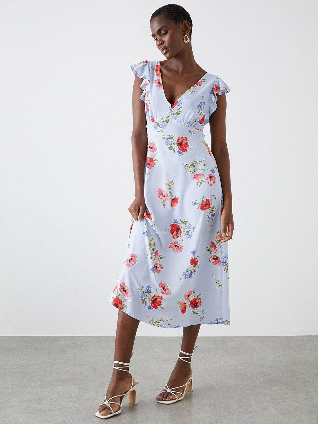 dorothy perkins floral print flutter sleeves empire midi dress