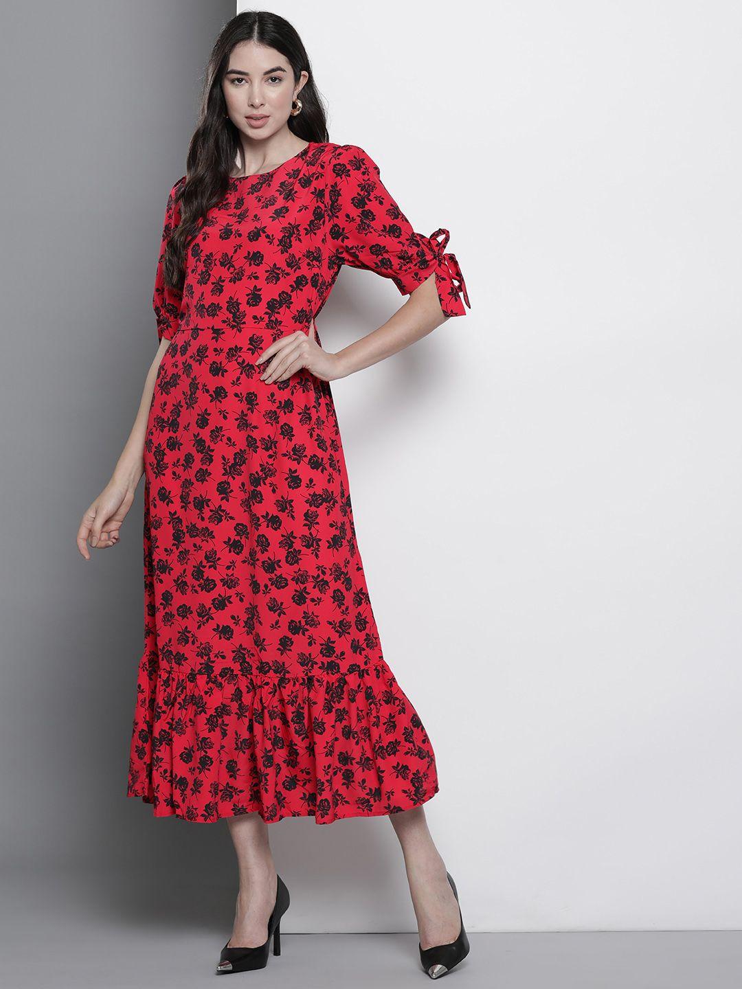 dorothy perkins floral print puff sleeve a-line midi dress