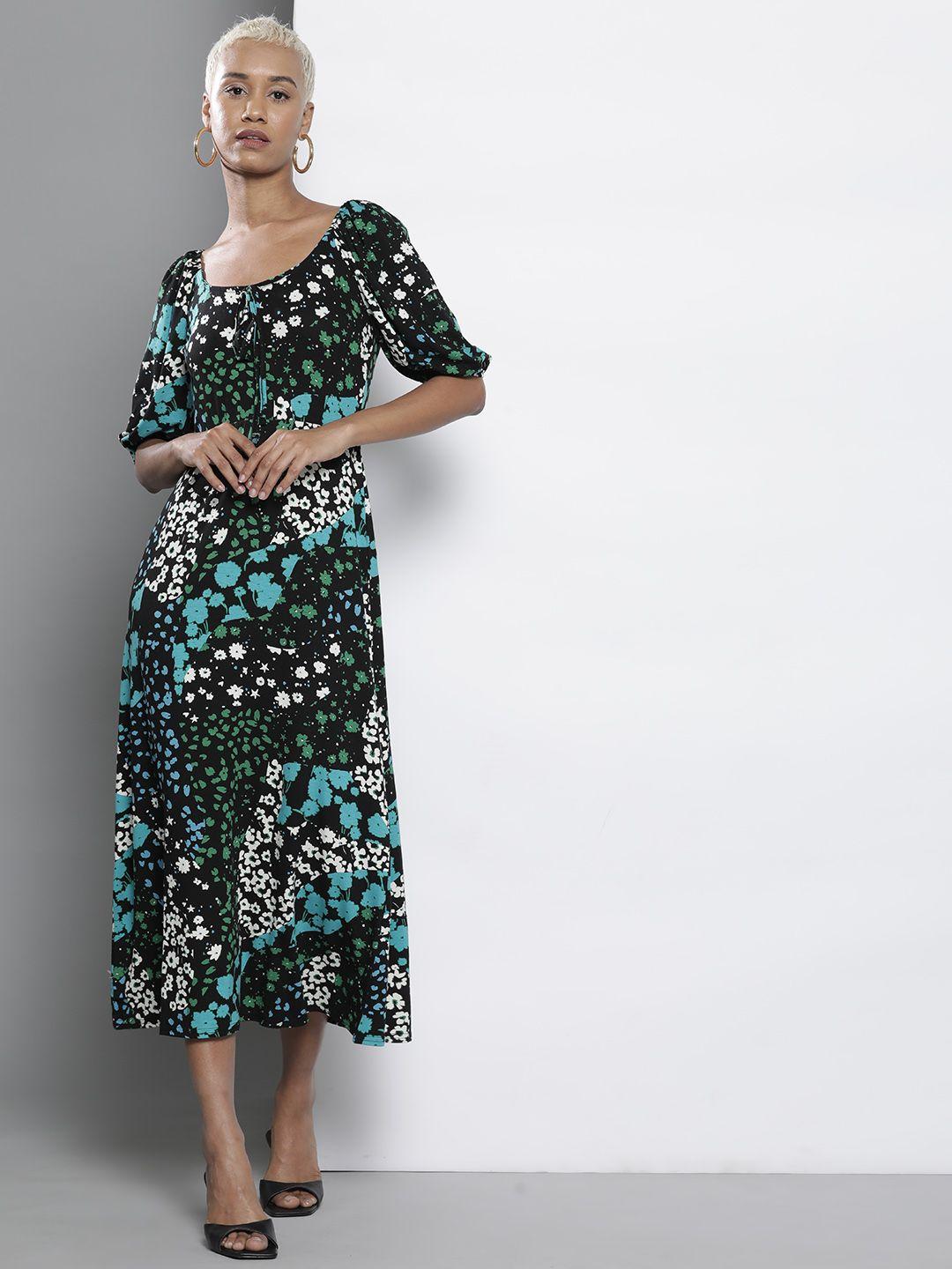 dorothy perkins floral print puff sleeve a-line midi dress