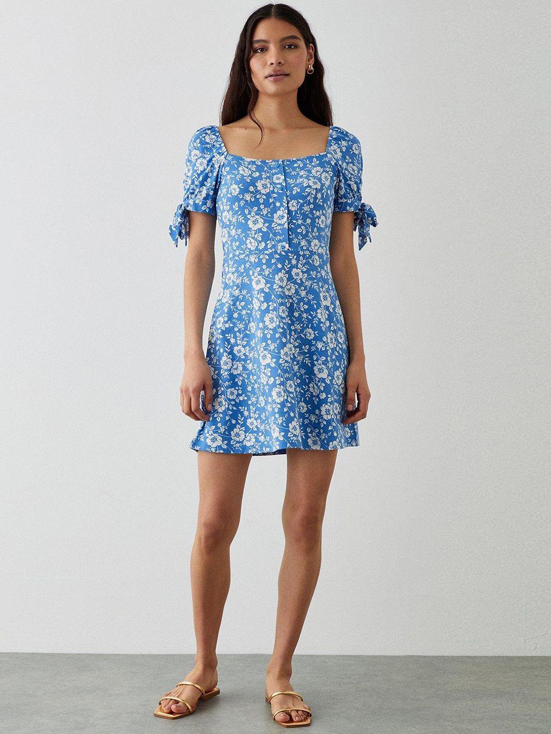 dorothy perkins floral print puff sleeves a-line mini dress