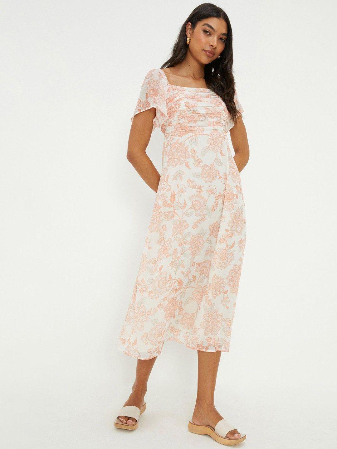 dorothy perkins floral print ruched a-line midi dress