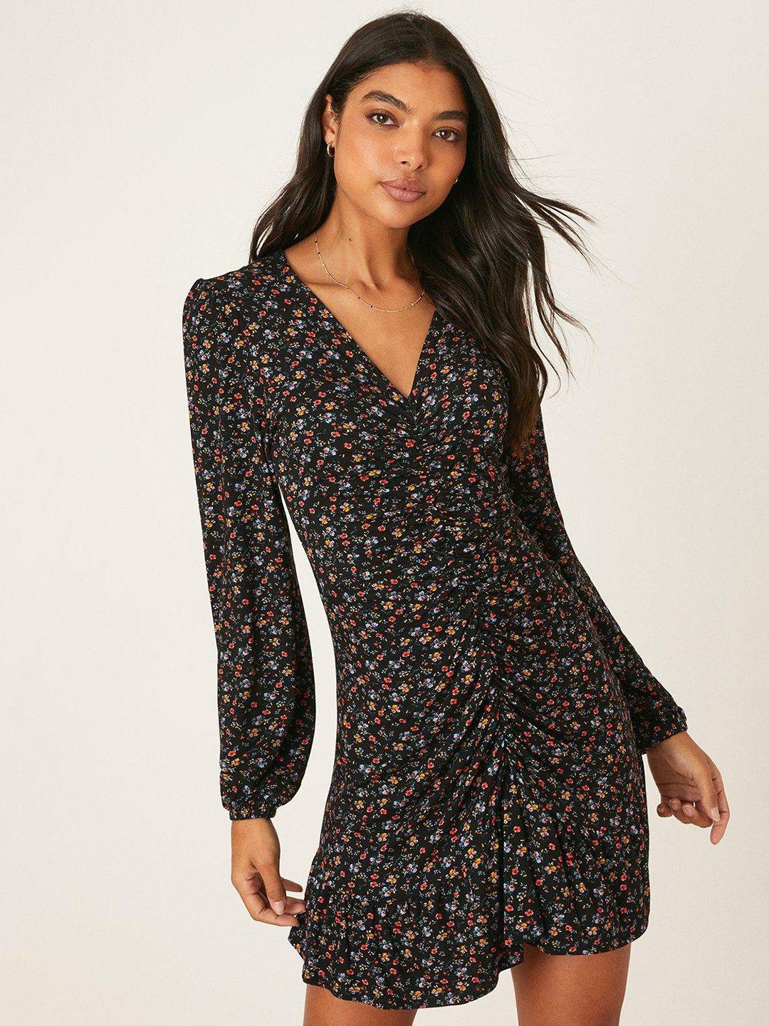 dorothy perkins floral print ruched a-line mini dress