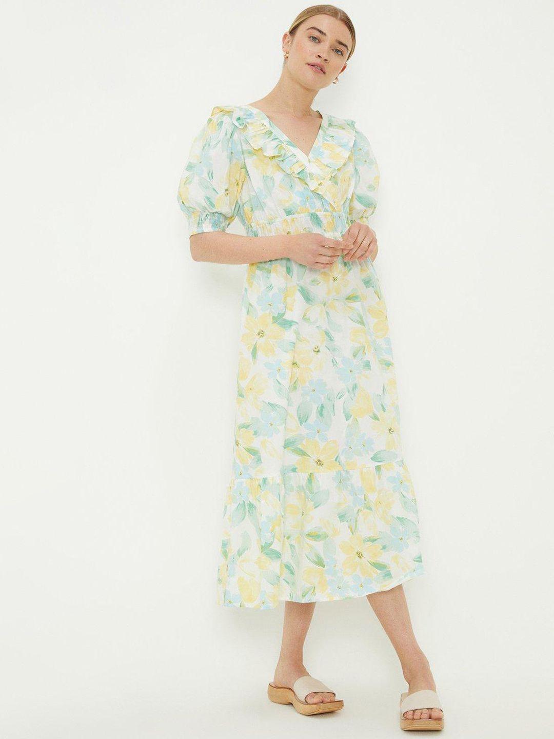 dorothy perkins floral print ruffled cotton a-line midi dress