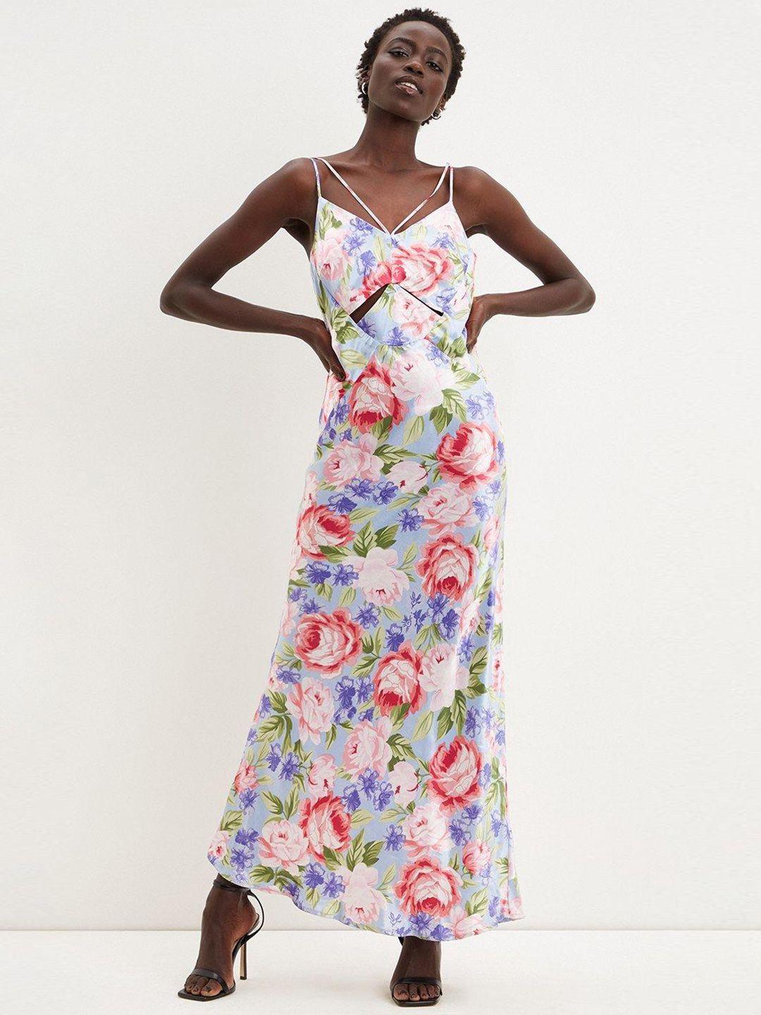 dorothy perkins floral print satin cut-out maxi dress