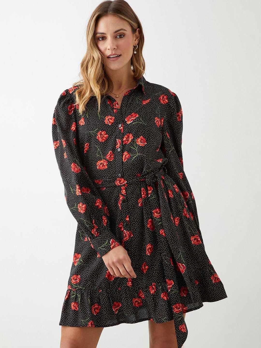 dorothy perkins floral print shirt mini dress with belt