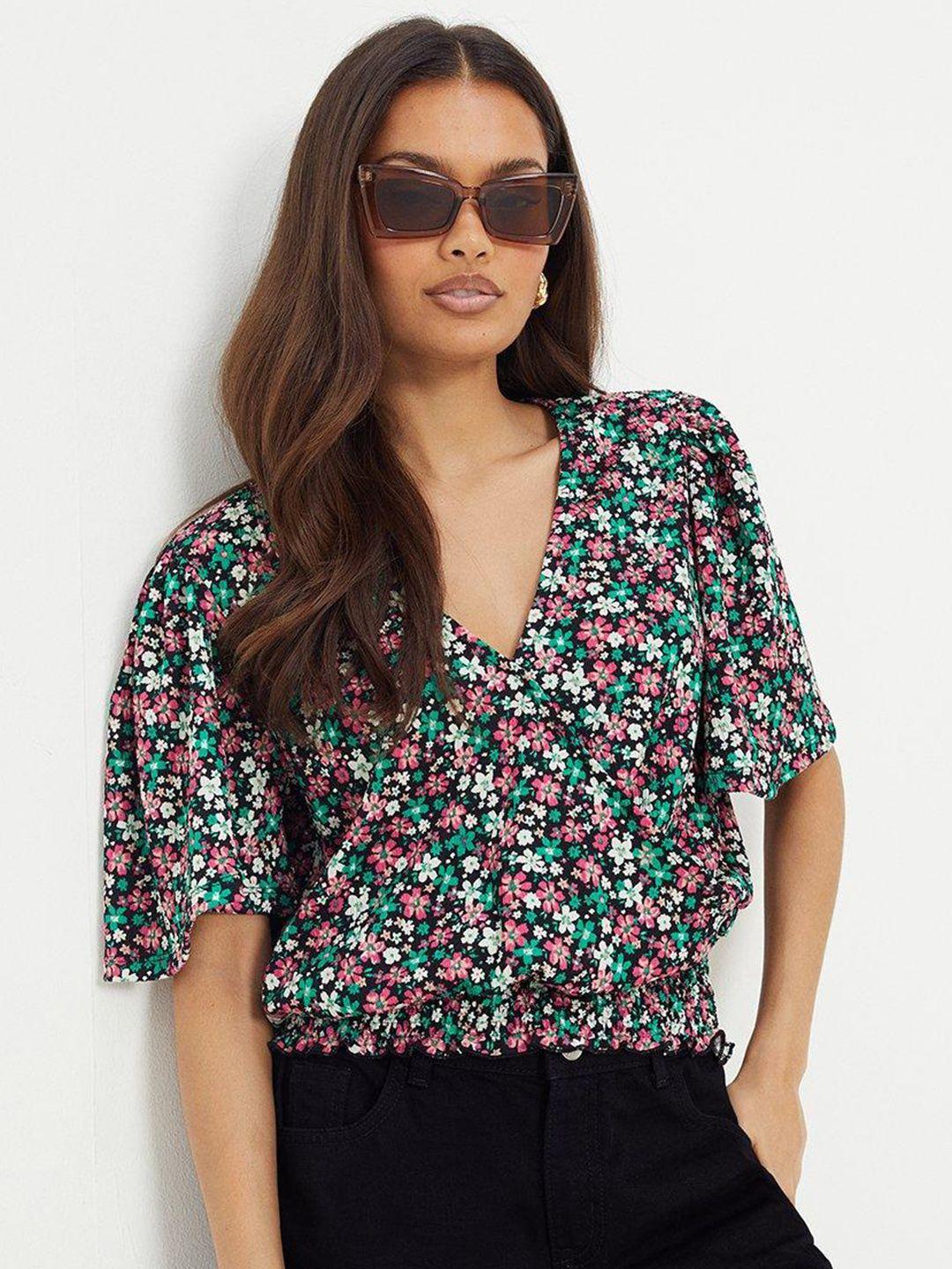 dorothy perkins floral print smocked  blouson top