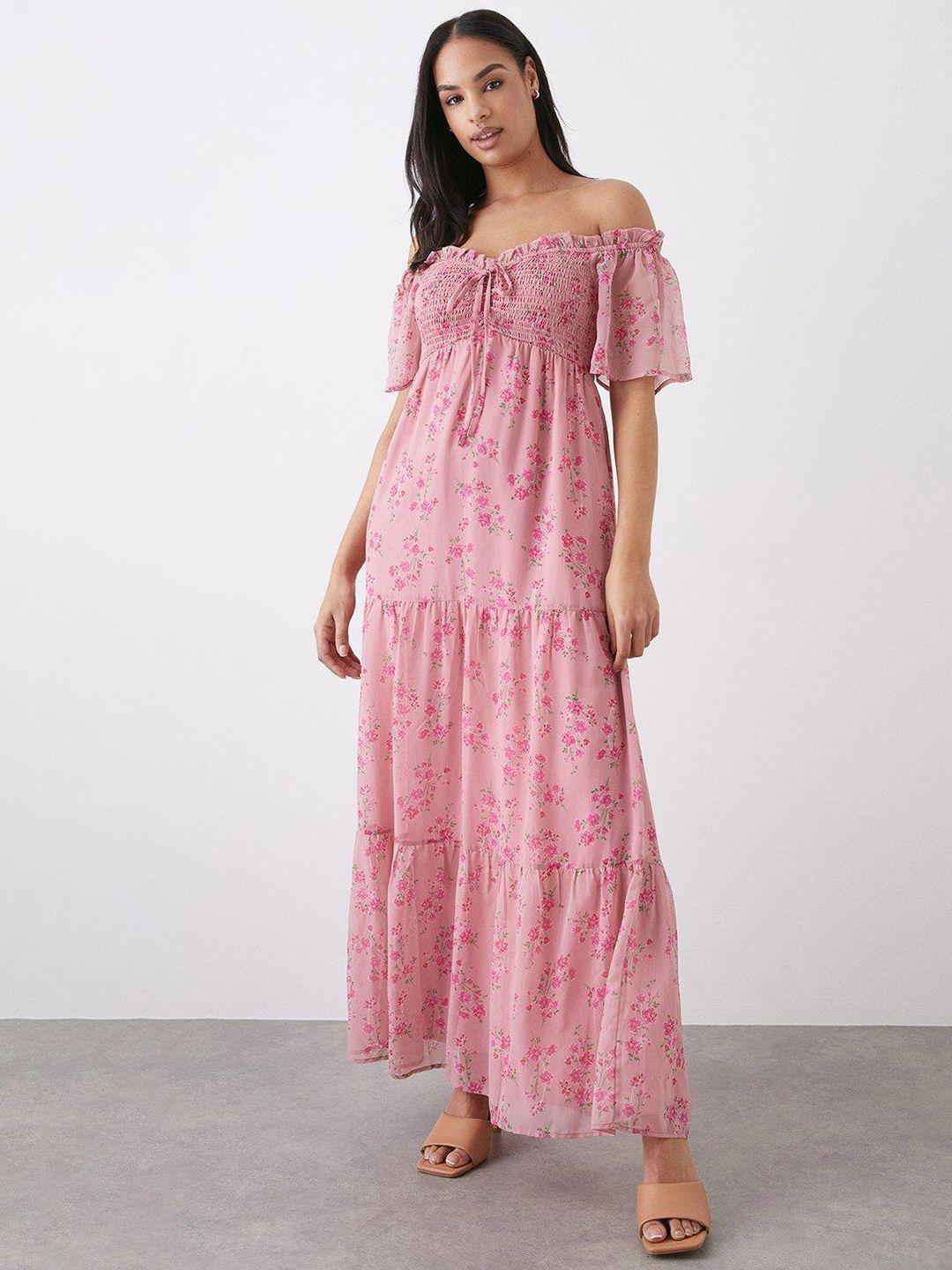 dorothy perkins floral print smocked chiffon maxi tiered dress