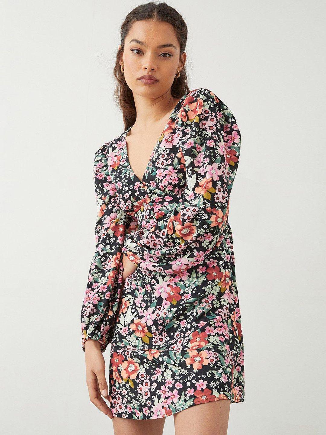 dorothy perkins floral print smocked empire mini dress