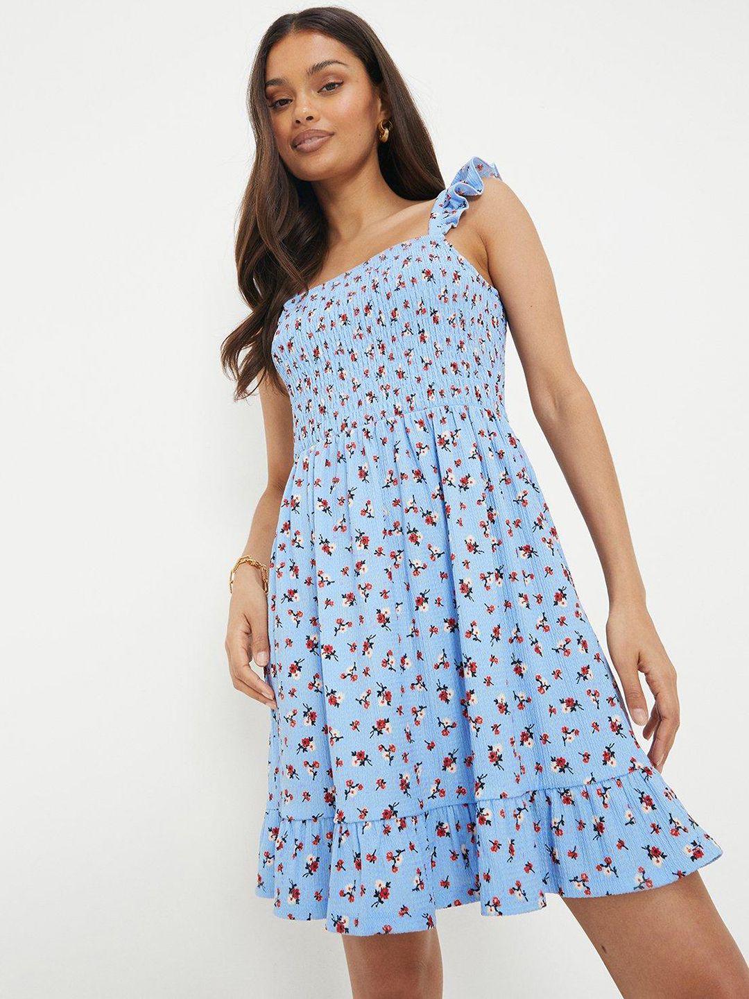 dorothy perkins floral print smocked ruffle a-line dress