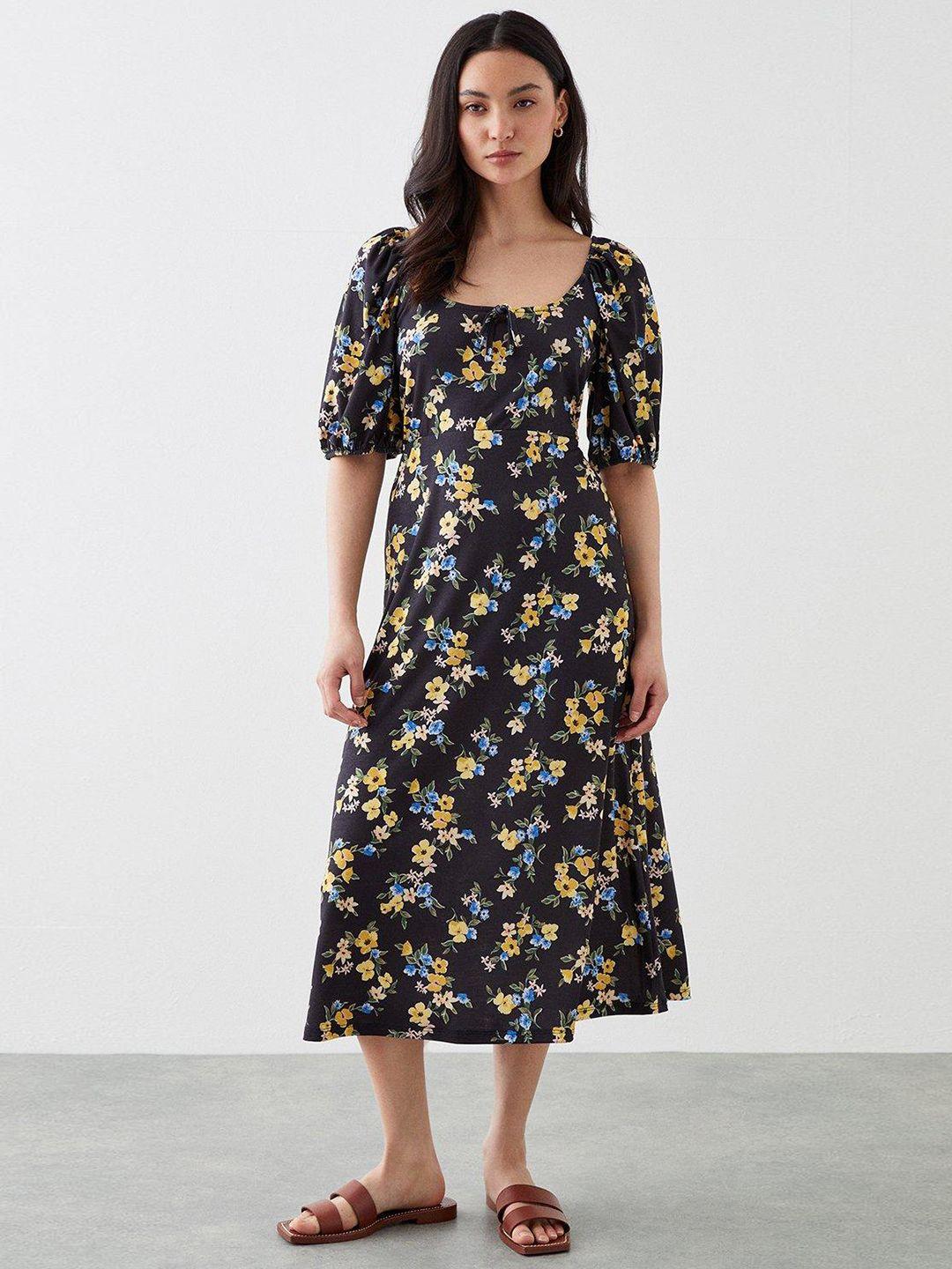 dorothy perkins floral print square neck a-line midi dress