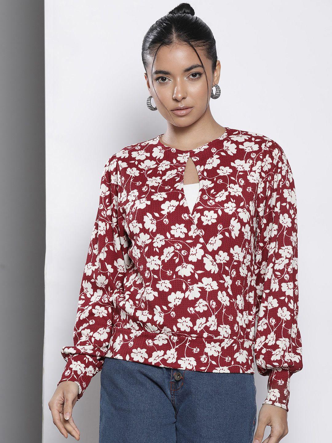 dorothy perkins floral printed keyhole neck puff sleeves top