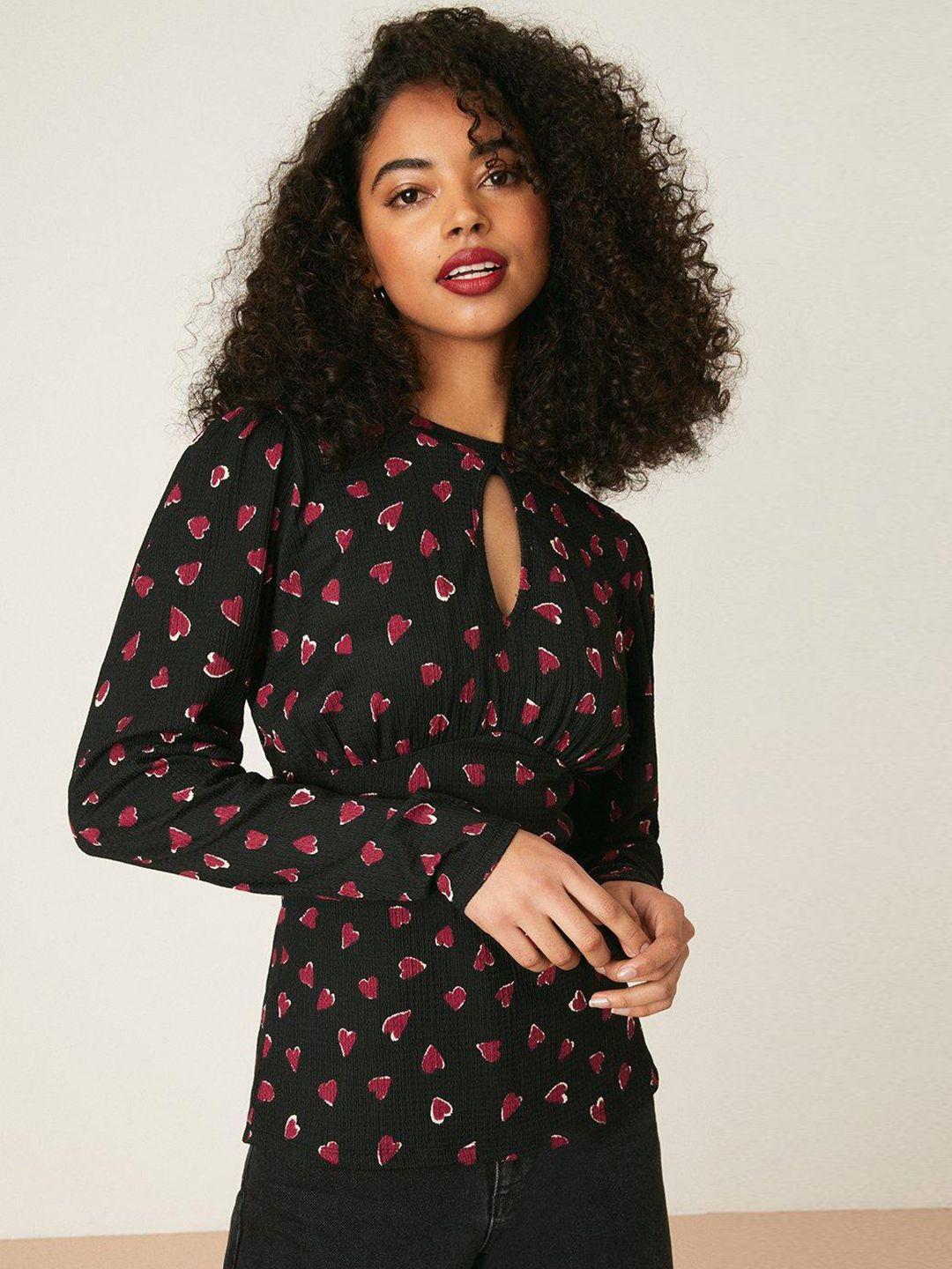 dorothy perkins heart print puff sleeve empire top