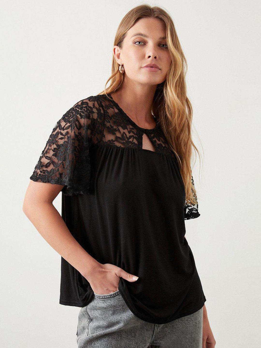 dorothy perkins lace inserted keyhole neck top