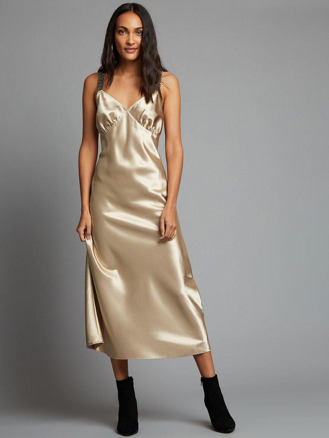 dorothy perkins metallic solid satin a-line midi dress