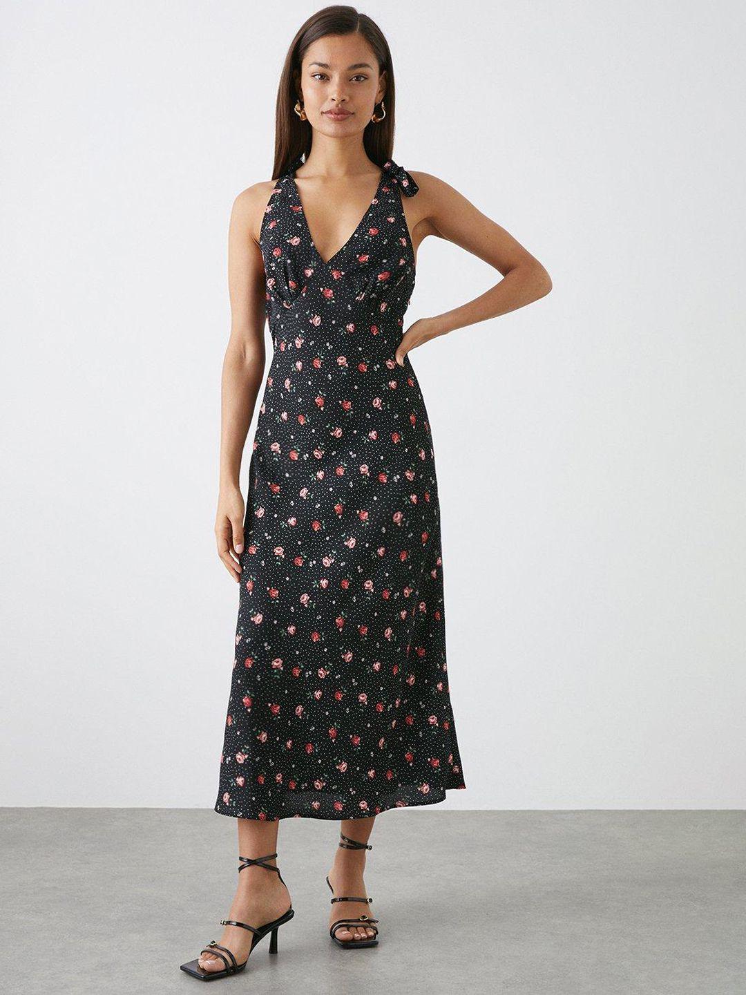 dorothy perkins petite floral print tie-up straps empire midi dress