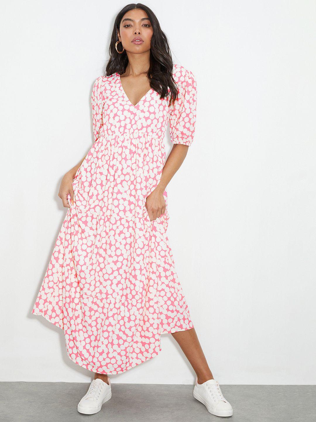 dorothy perkins pink & white polka print maxi dress