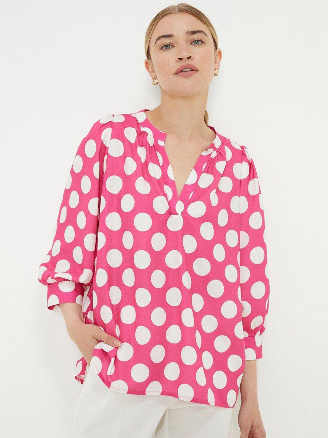 dorothy perkins polka dot print puff sleeve shirt style top