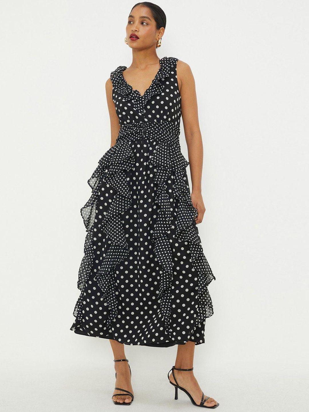 dorothy perkins polka dot print ruffled a-line midi dress