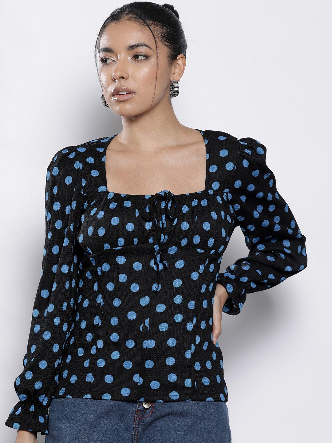 dorothy perkins polka dot textured puff sleeve top