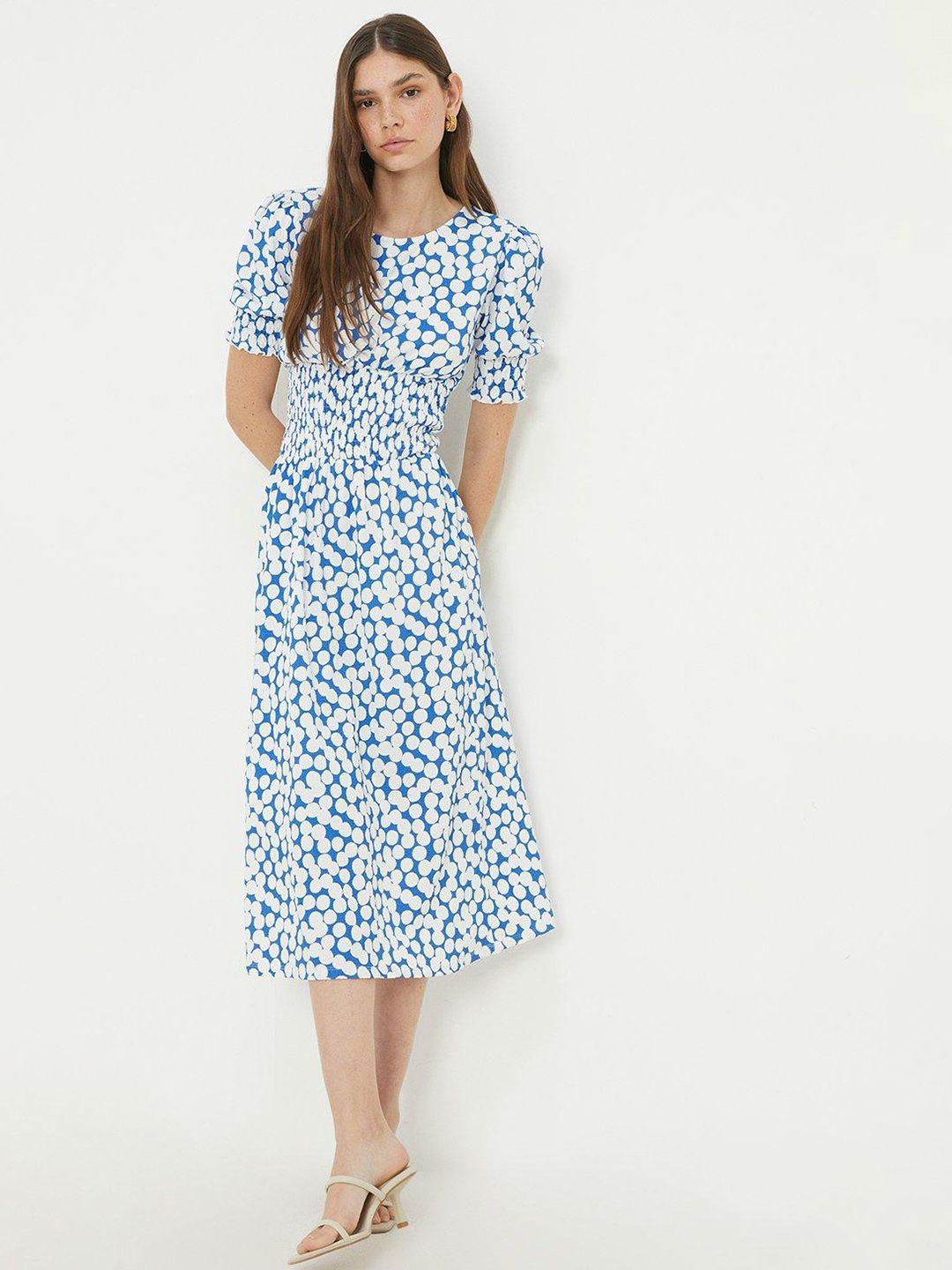 dorothy perkins polka dots print puff sleeves fit & flare midi dress