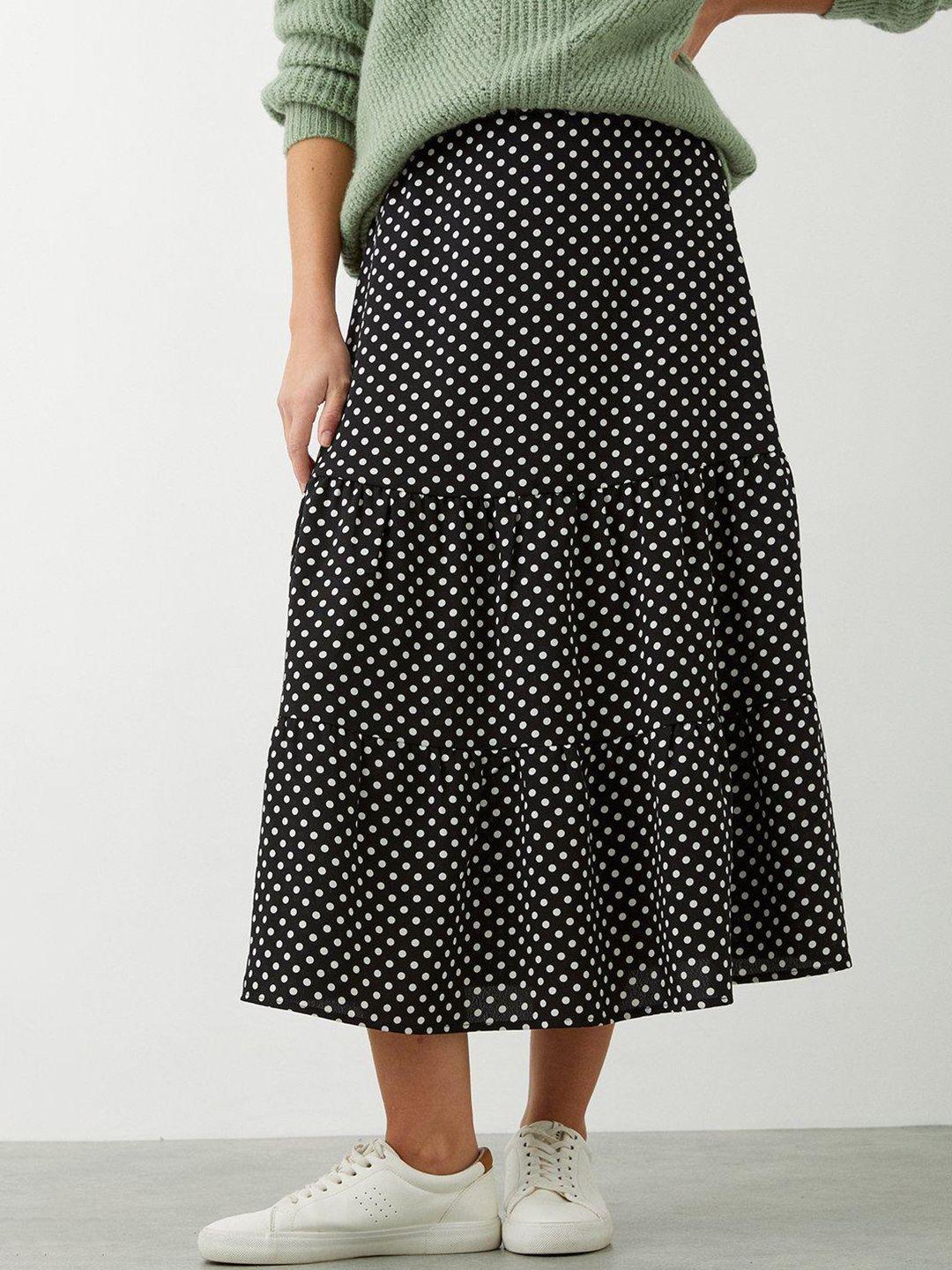 dorothy perkins polka dots print tiered midi skirt