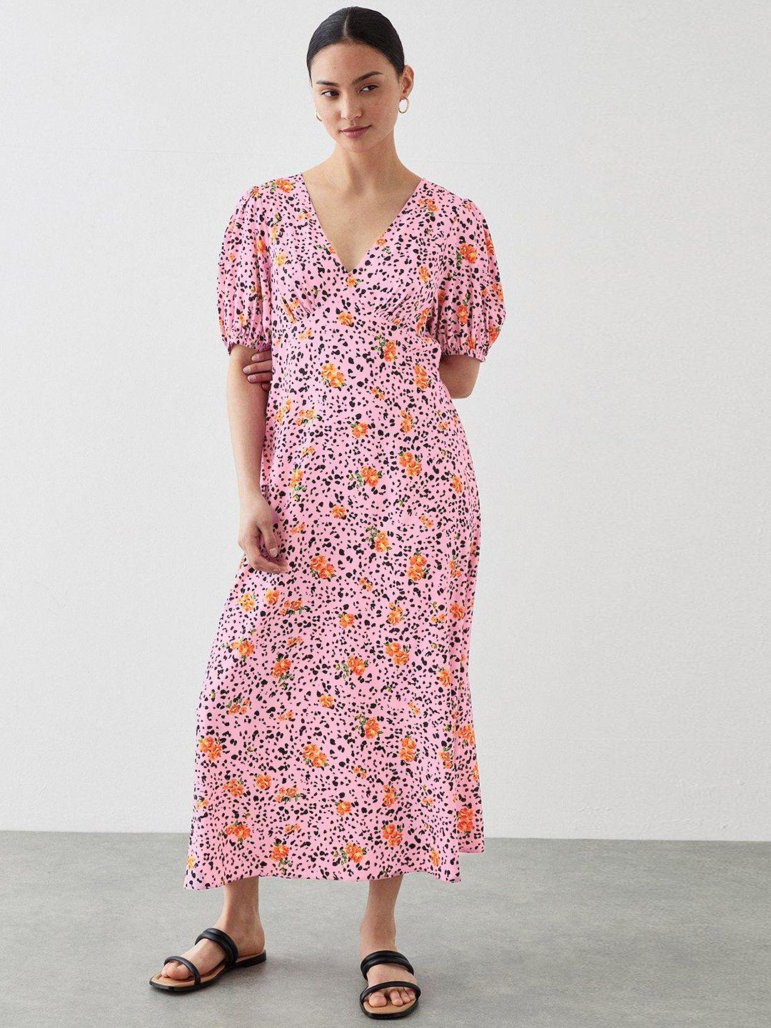 dorothy perkins printed puff sleeves empire maxi dress