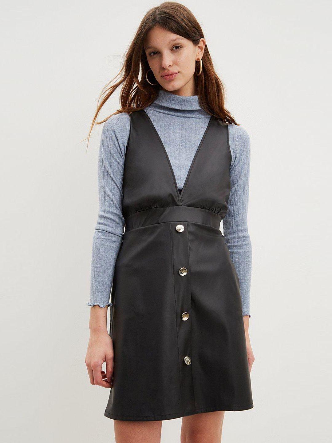 dorothy perkins pu coated pinafore dress